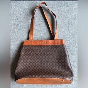 Celine Macadam Canvas Leather gusset tote bag